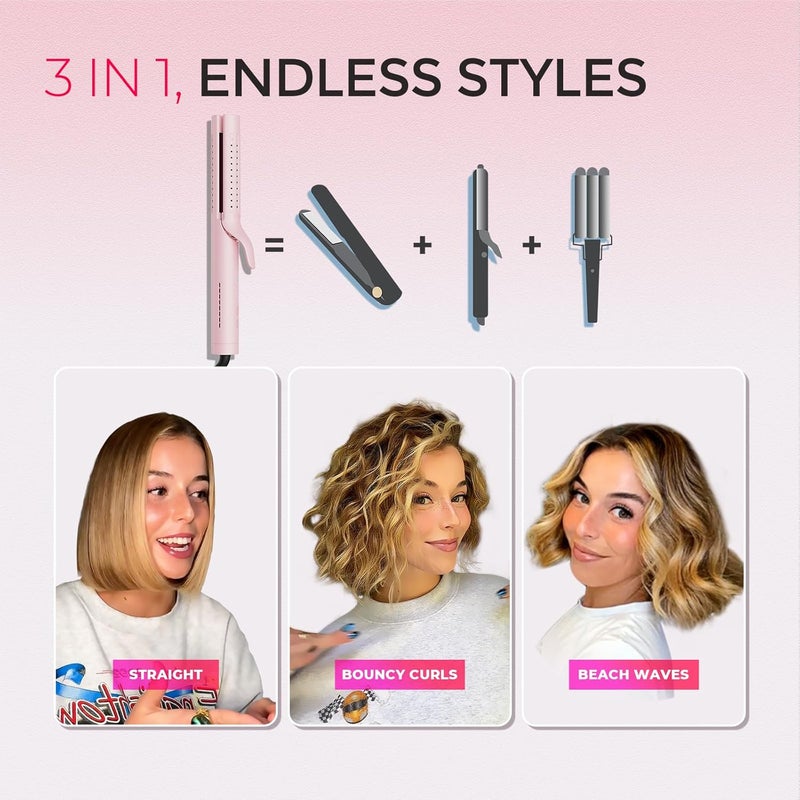 TYMO Airflow 2.0 Curling Iron Flat Iron - Hair Straightener and Curler 2 in 1, 1.25 Inch Curling Wand for Long Short Hair, Dual Voltage for Travel, 54 Million Ionic, Anti-Tangle, 5 Temps, Pink - Image 3